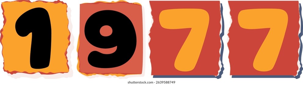 1977 Retro torn paper number Design art