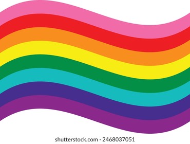 1978 Gilbert Baker Rainbow Pride Flag Wavy and Isolated in White