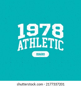 1978, Idaho design for t-shirt. College tee shirt print. Typography graphics for sportswear and apparel. Vector illustration.