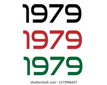 1979 year. Year set for comemoration in black, red and green. Vetor with background white.