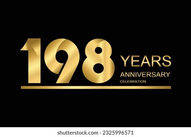  198 year anniversary vector banner template. gold icon isolated on black background.