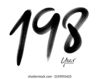 198 Years Anniversary Celebration Vector Template, 198 number logo design, 198th birthday, Black Lettering Numbers brush drawing hand drawn sketch, number logo design vector illustration