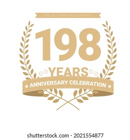 Icono vectorial de 198 años, logotipo. Elemento de diseño gráfico con número y composición de texto para el 198º aniversario