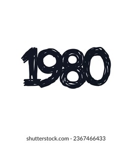 1980 birthday celebration logo icon sign Made in 1980 Hand drawn