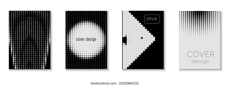 1980 Cover Set. Modern Shapes In Tech Layout. Linear Frame With Geometric Design. Music Template. Abstract White And Black  Flyer. White Dots Pattern. Black 1980 Cover