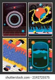 Conjunto De Antecedentes Psicodélicos De Estilo Retro De 1980