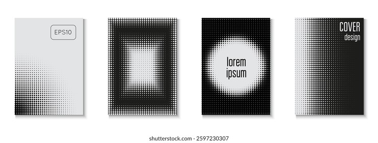 1980 Template Set. Color Art With Memphis Elements. Dynamic Design For Hipster Folder. Halftone Texture. White Graphic Poster. Music White And Black  Flyer. Black 1980 Template