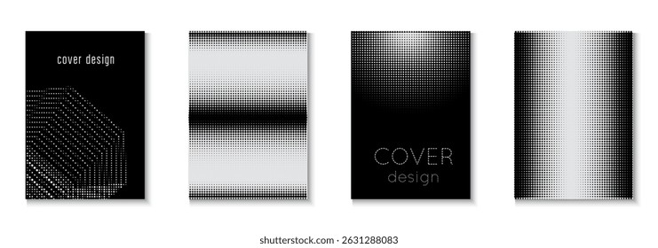1980 Template Set. Color Circles On Memphis Layout. Linear Frame With Geometric Design. Halftone White And Black  Flyer. Graphic Pattern. Black Brand Poster. White 1980 Template