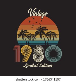 1980 vintage retro t shirt design, vector, black background