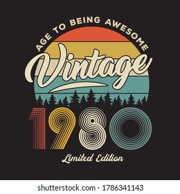 1980 vintage retro t shirt design, vector, black background