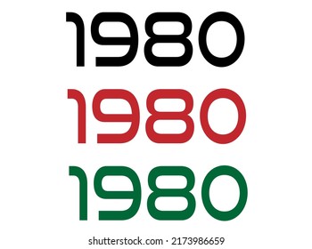 1980 year. Year set for comemoration in black, red and green. Vetor with background white.