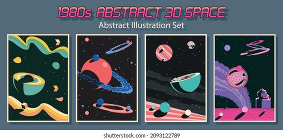 1980s Abstract 3D Space Illustration Set