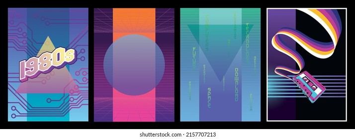 1980s Abstract Design Retro Backgrounds Set