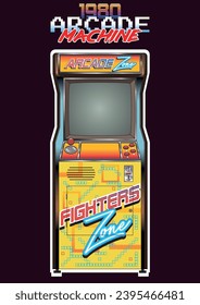 1980s Arcade Machine, Electronic Game Machine Vector Template 