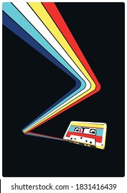 1980s Audio Cassette Color Tape Poster, Cover Template 