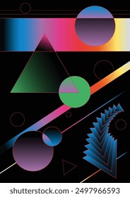 1980s Background, Abstract Geometric Shapes, Colorful Gradients, Vintage Abstract Poster Template for 80s Party, Event