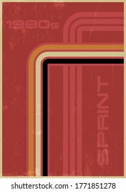 1980s Background, Cover, Poster Template, Vintage Color Lines, Grunge Texture Pattern 