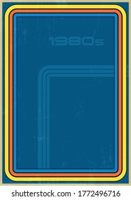 1980s Background, Cover, Poster Template, Vintage Color Lines Border, Grunge Texture Pattern