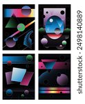 1980s Backgrounds, Abstract Geometric Shapes, Colorful Gradients, Vintage Abstract Posters Template Set for 80s Party, Event