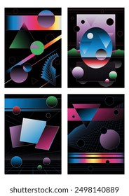 Fondos de la década de 1980, Formas geométricas Abstractas, Gradientes coloridos, Antiguas Pósters Abstractas Plantilla Set para fiesta de los años 80, Evento