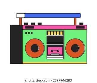 1980s cassette boombox 2D linear cartoon object. Tape audio electronics isolated line vector element white background. Music equipment. 80s boom box entertainment color flat spot illustration