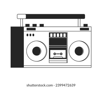 1980s cassette boombox black and white 2D line cartoon object. Tape audio electronics isolated vector outline item. Music equipment. 80s boom box entertainment monochromatic flat spot illustration
