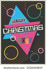 1980s Natal estilo cartão postal ilustração, Feliz Natal saudações, 80s festa cartaz, cor retro abstrato fundo mosaico 