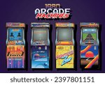 1980s Electronic Video Game Arcade Machines, 8 bit Racing, Fighting, Shooter