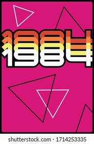 Afiche de la década de 1980, plantilla de fondo de portada, patrón de triángulo, colores de vintage y formas