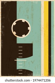 1980s Poster, Vintage Color Background, Audio Cassette Abstract Illustration 