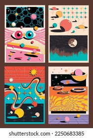 1980s Psychedelic Retro Style Abstraction Space Posters Set