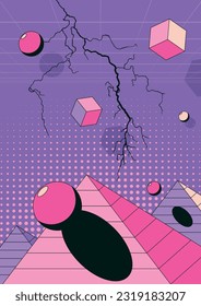 1980s Retro Abstraction Style Geometric Shapes Pyramid Poster