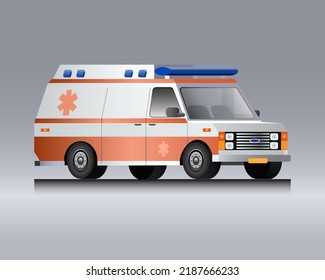 1980's retro ambulance car, front  side view, realistic 3d vector illustration