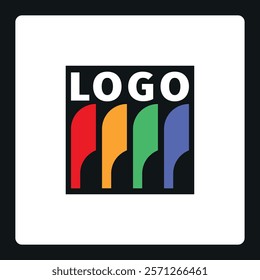 1980s retro logo template with, minimalist geomentric shapes, isolated on white