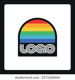 1980s retro logo template with, minimalist geomentric shapes, isolated on white