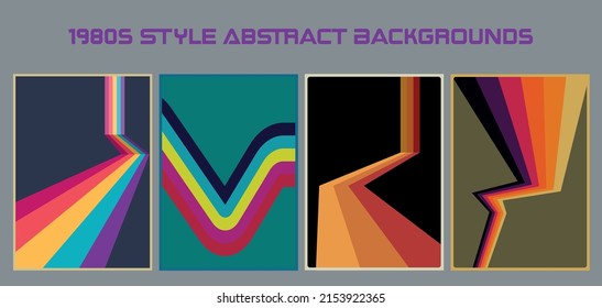 Conjunto de fondos de líneas abstractas de estilo retro de los años 1980