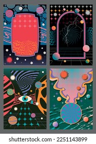 1980s Retro Style Abstract Psychedelic Background Posters Set