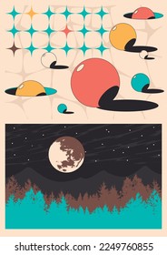 1980s Retro Style Abstract Space Background Poster