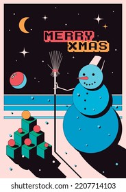 1980s Retro Style Christmas  Creative Snowman Poster