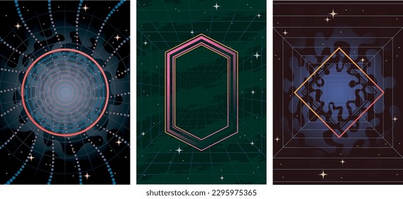 1980s Retro Style Psychedelic Abstract Geometric Backgrounds Set