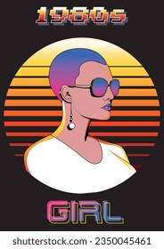Afiche de retrato de mujeres de color vintage estilo retro Techno de los años 1980