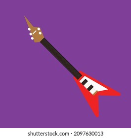 1980's Retrowave Icon Of A Flying V Electric Guitar, Vector Illustration