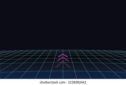 1980's rsnthwave retro cyberpunk background with copy space, neon perspective grid. Vector 10 EPS