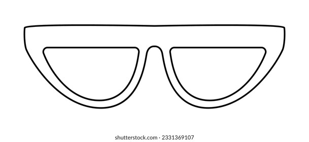 1980s Slim frame glasses fashion accessory illustration. Sunglass front view for Men, women, unisex silhouette style, flat rim spectacles eyeglasses with lens sketch style outline isolated on white