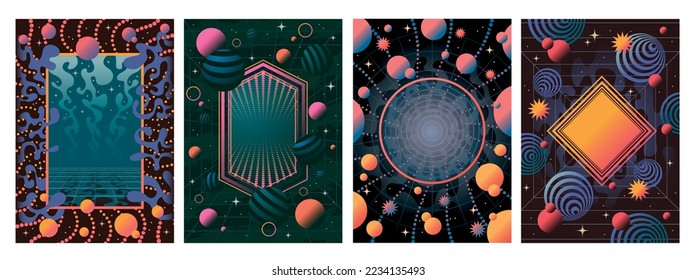 Set für abstraktes geometrisches Design der 1980er Jahre, psychedelische kreative Rahmen