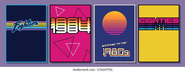 1980s Style Posters, Covers, Backgrounds, Abstract Shapes, Vintage Colors