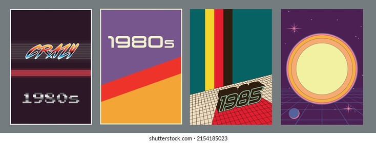 1980s Vintage Colors and Design Backgrounds and Posters Set