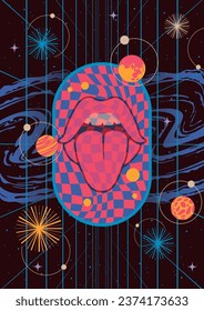 1980s Vintage Psychedelic Abstract Style Mouth Creative Colorful Poster