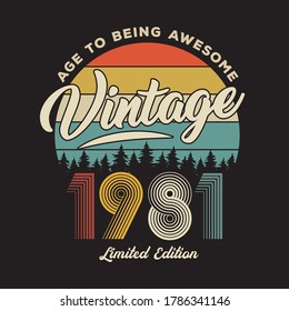 1981 vintage retro t shirt design, vector, black background