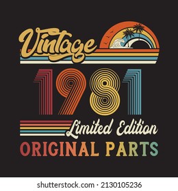 1981 vintage retro t shirt design, vector, black background